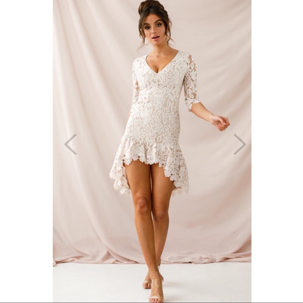 Selfie Leslie cream lace high low midi dress xs/s